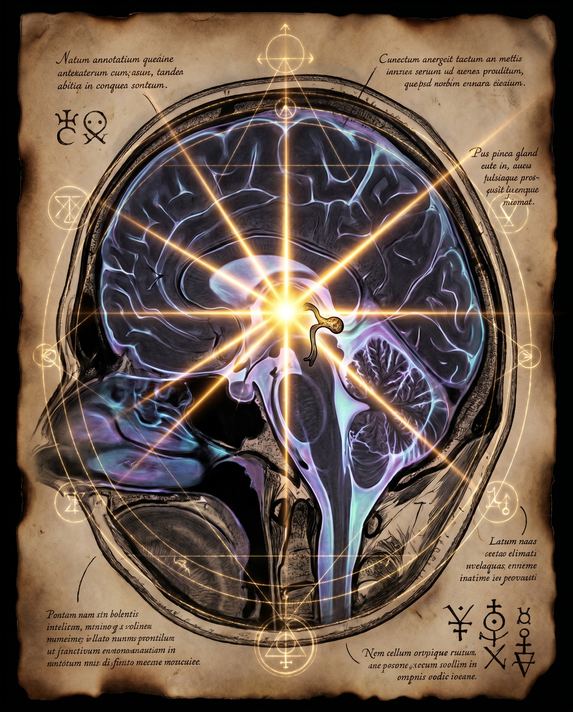 The Pineal Gland illuminated in the human brain